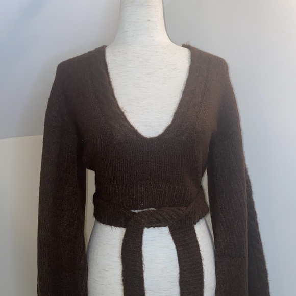 For Love and Lemons Amelia crop sweater brown size M NWT - Picture 6 of 11